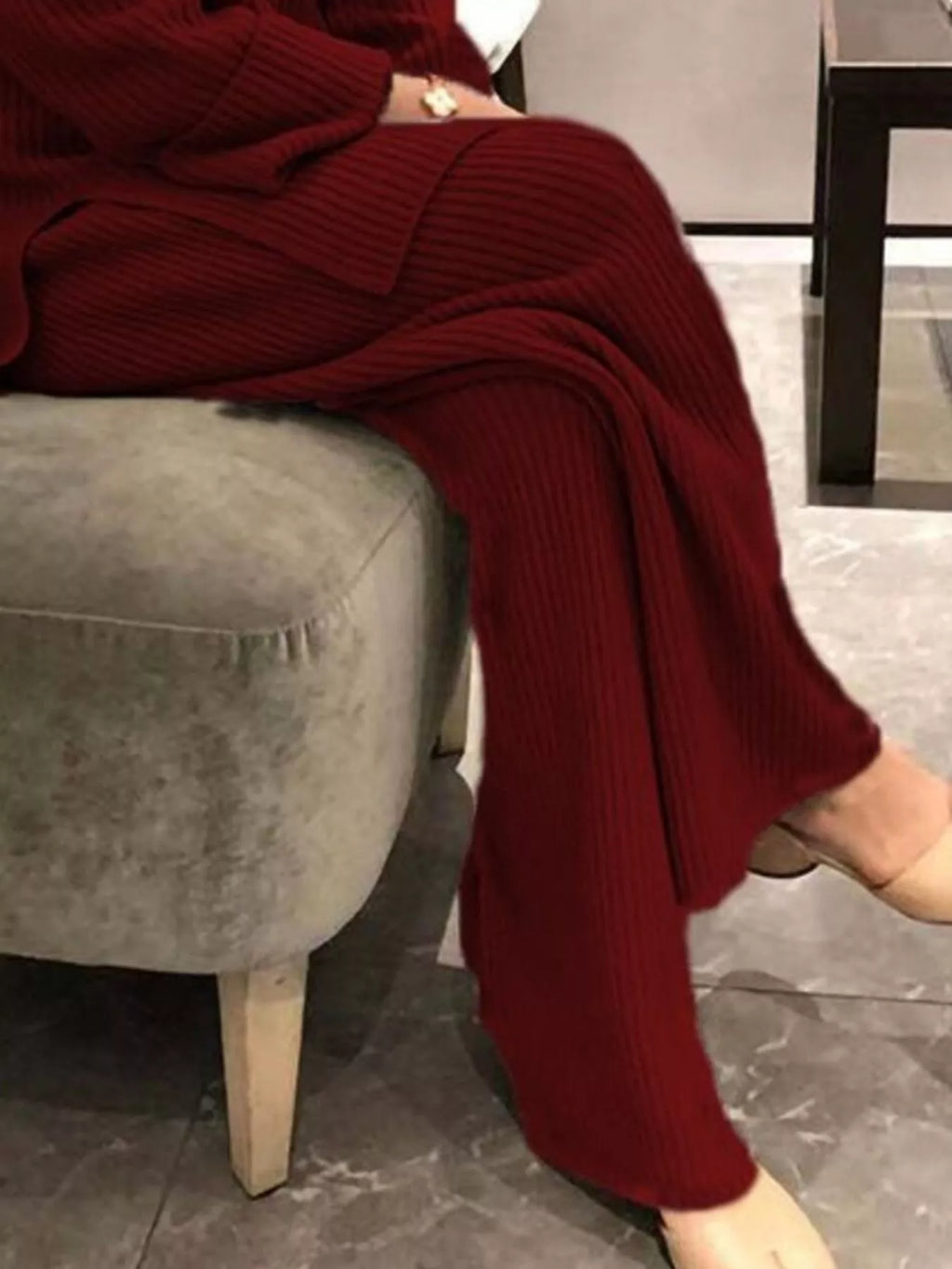 Full Size Ribbed Knit Relaxed Fit Top and Pants Sweater Set Plus Size