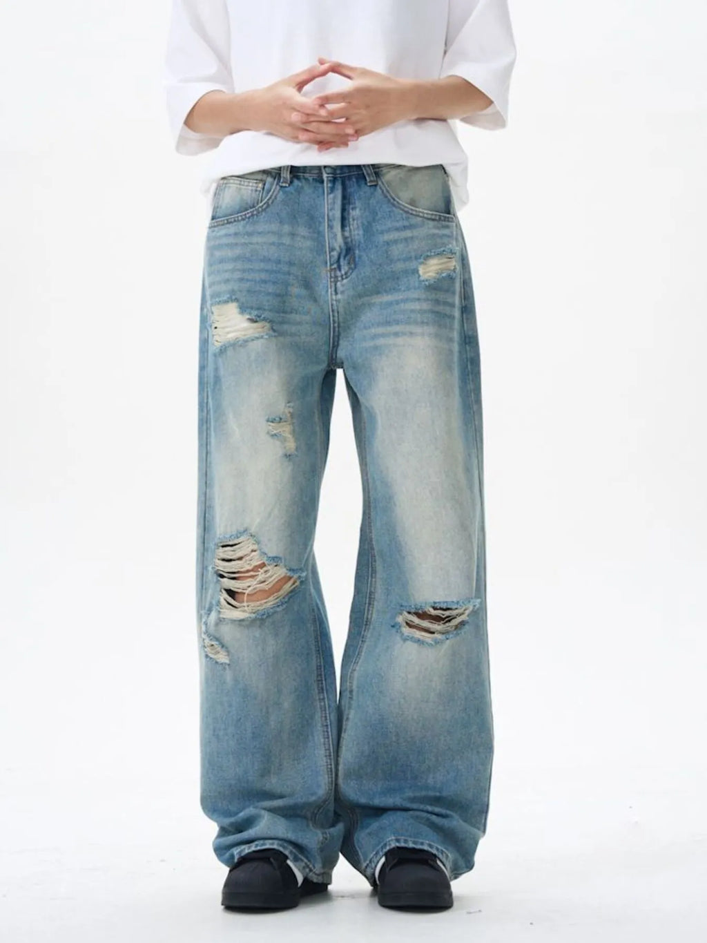 Men's Distressed Wide Leg Jeans