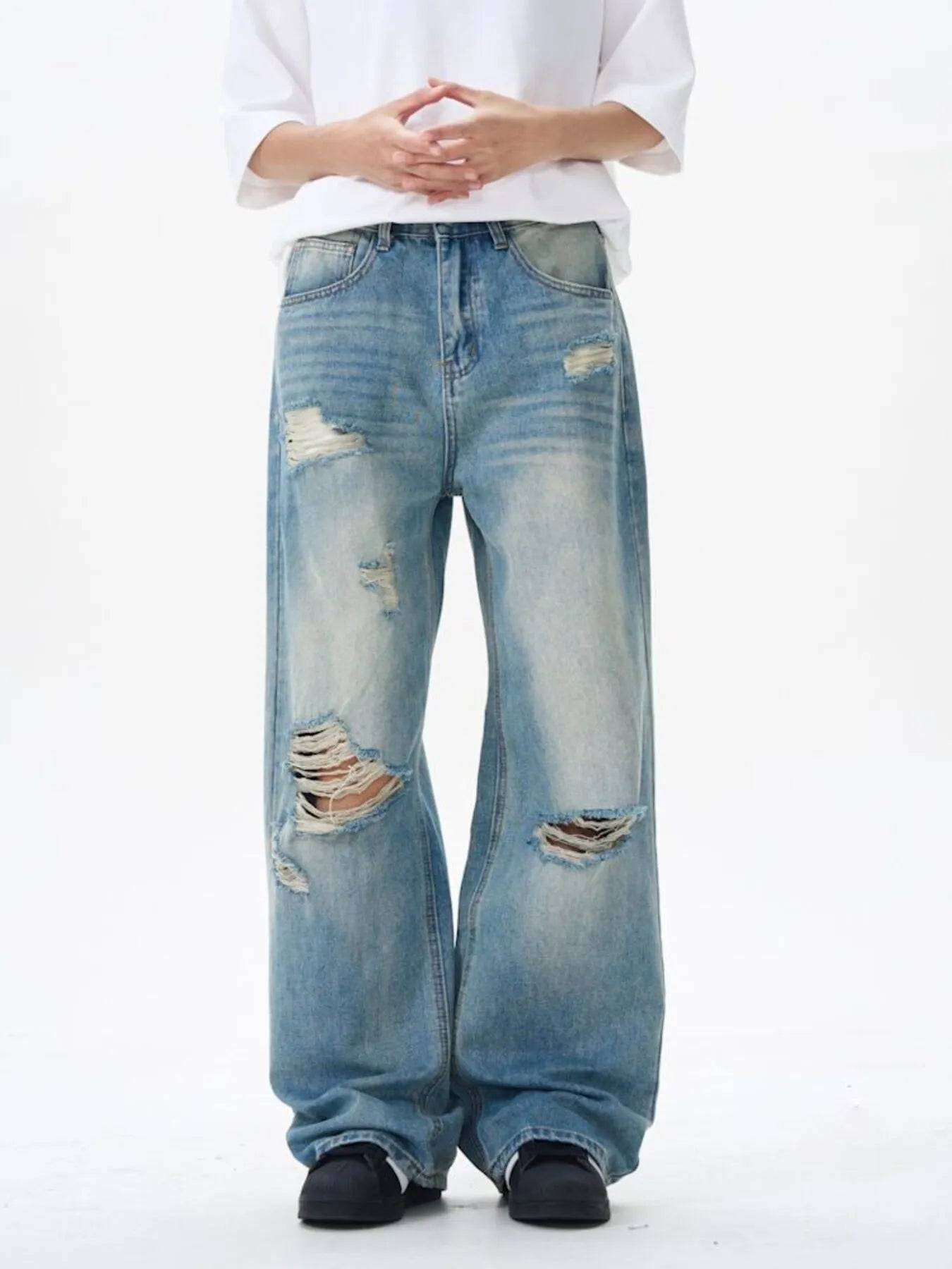 Men's Distressed Wide Leg Jeans