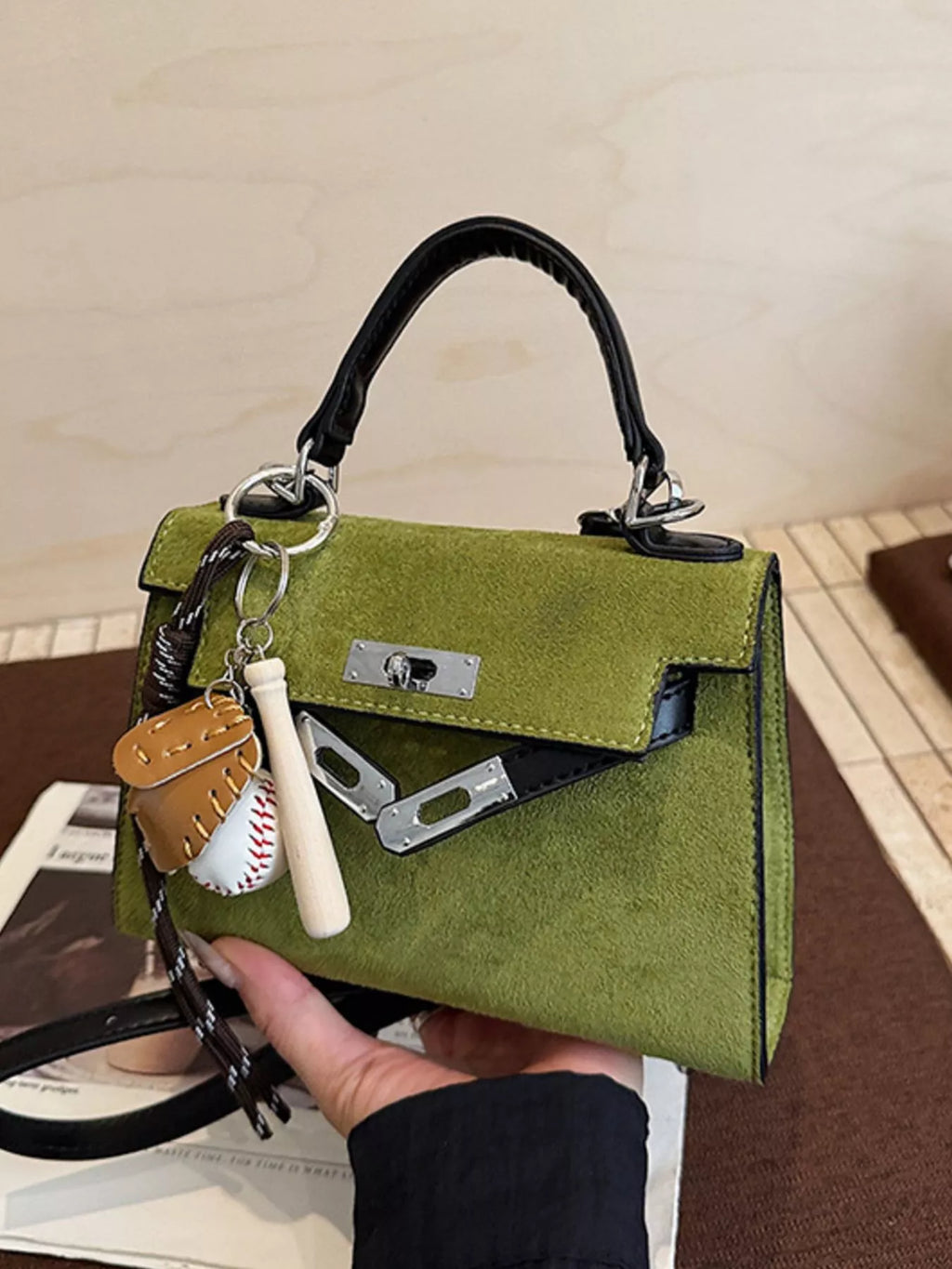 Crossbody Bag with Baseball Charm
