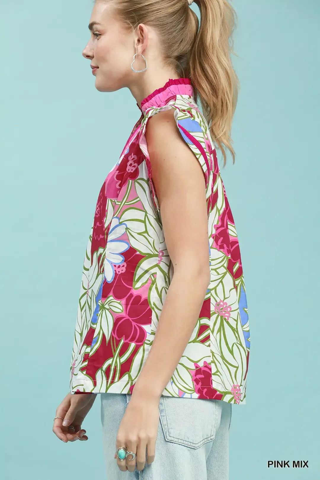 Umgee Bold Floral Flutter Sleeve Top