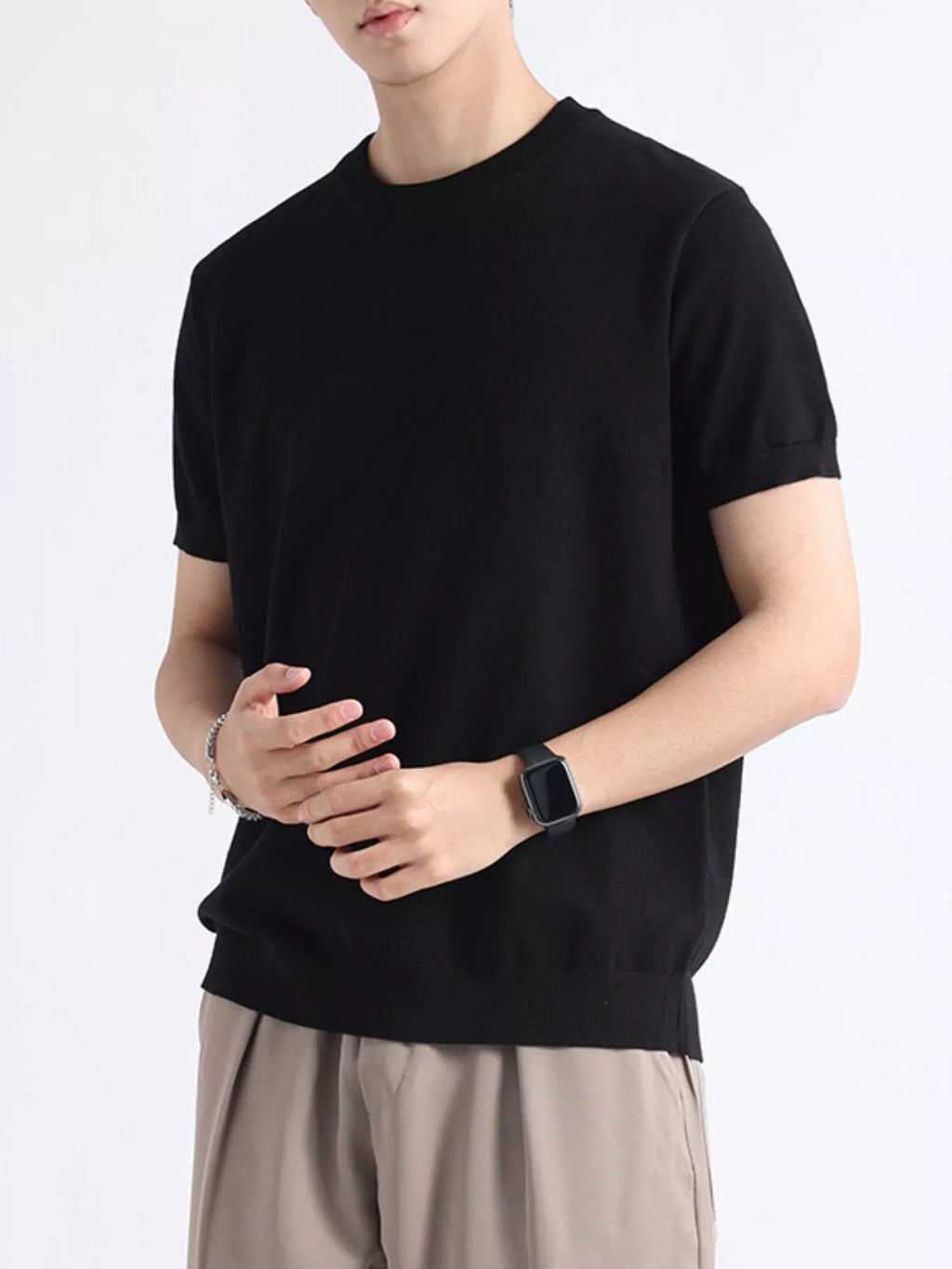 Men's Plus Size Casual Knitted Short Sleeve T-Shirt