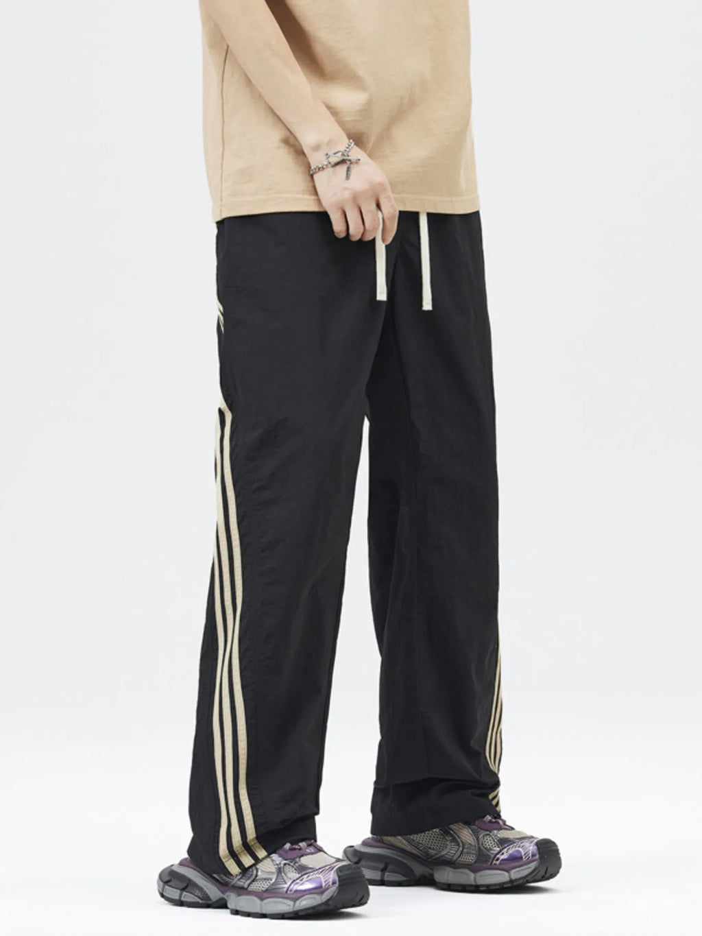 Men's Full Size Casual Loose Fit Drawstring Pants with Side Stripes Plus Size
