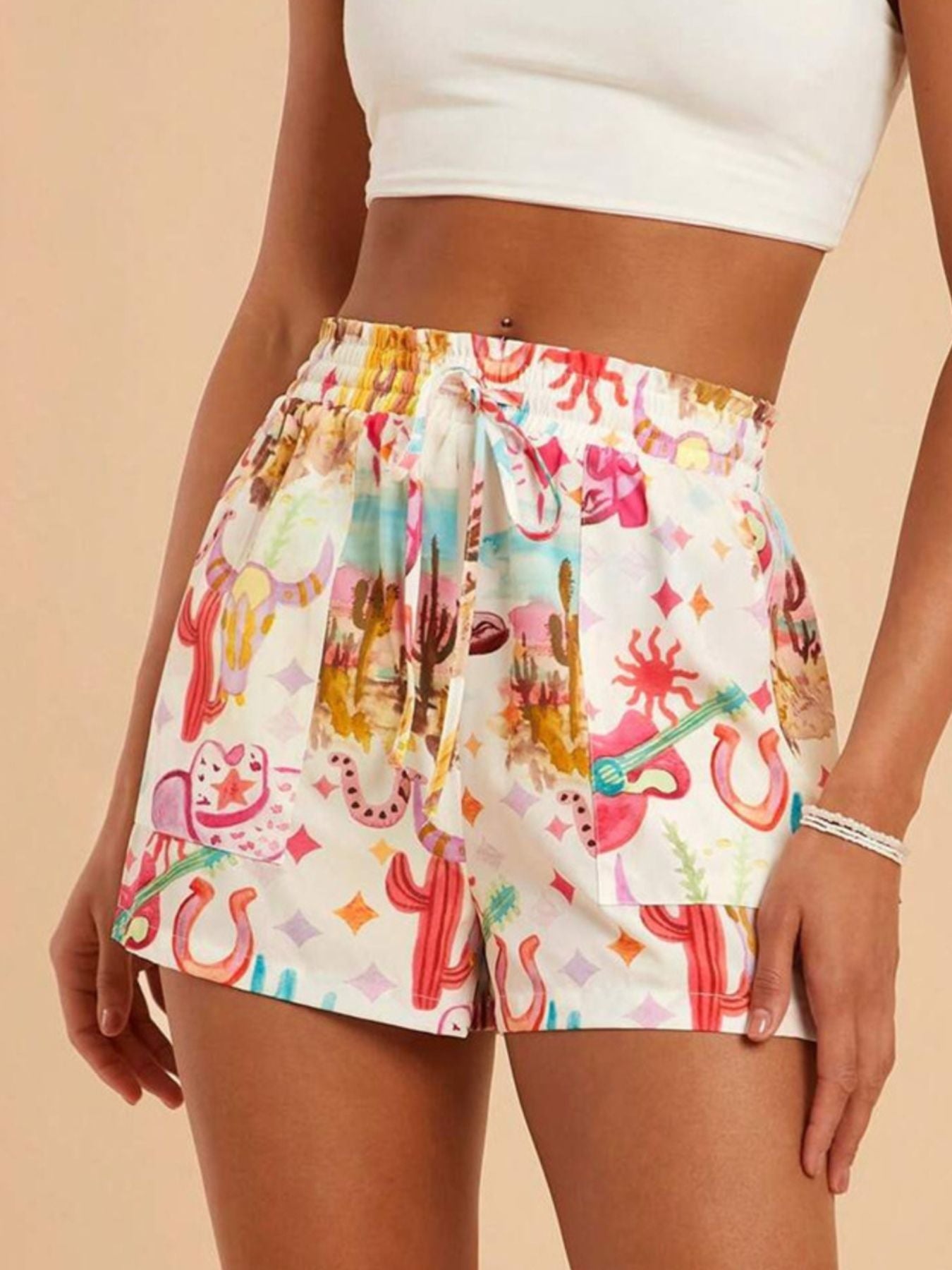 Drawstring Printed Shorts