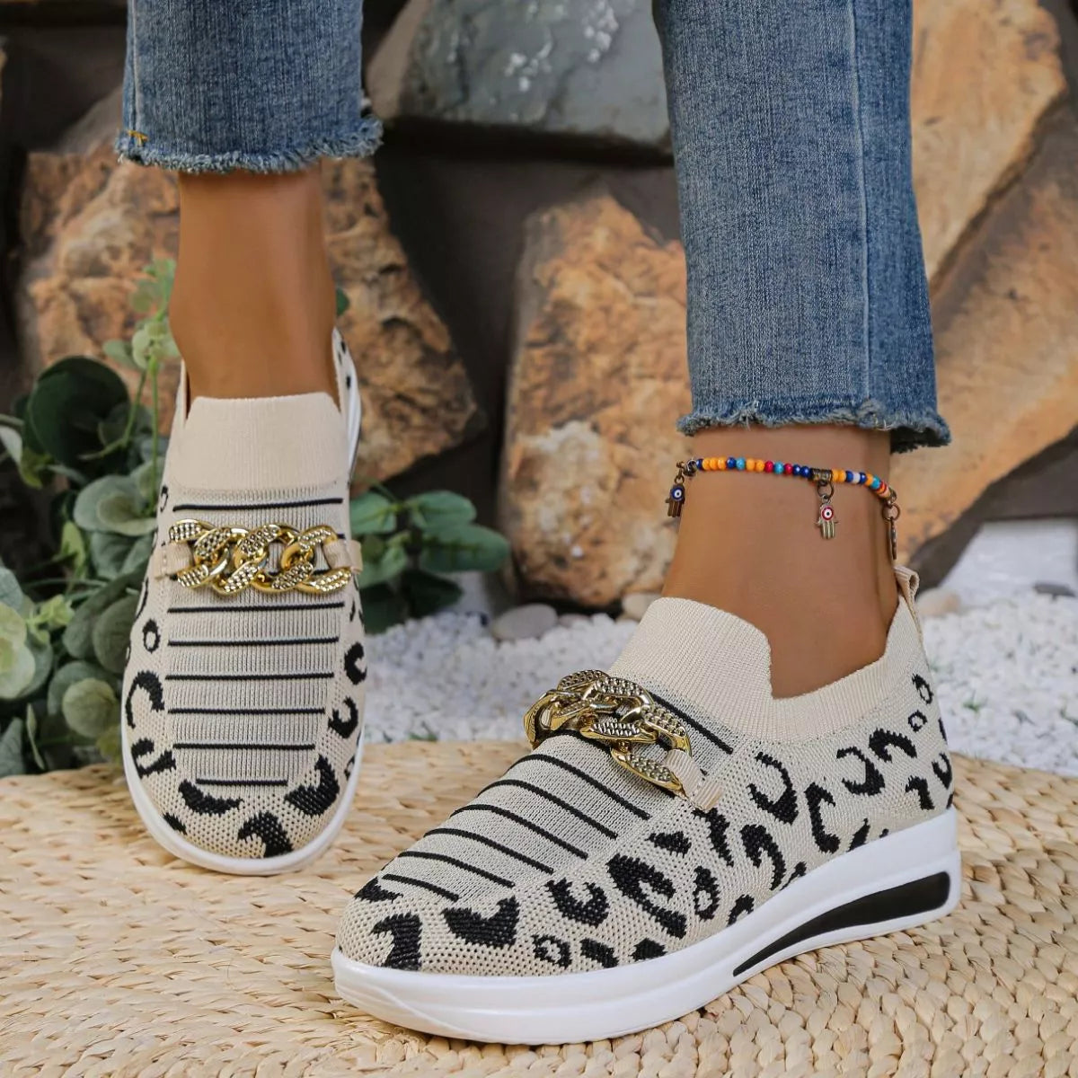 Leopard Round Toe Slip Ons