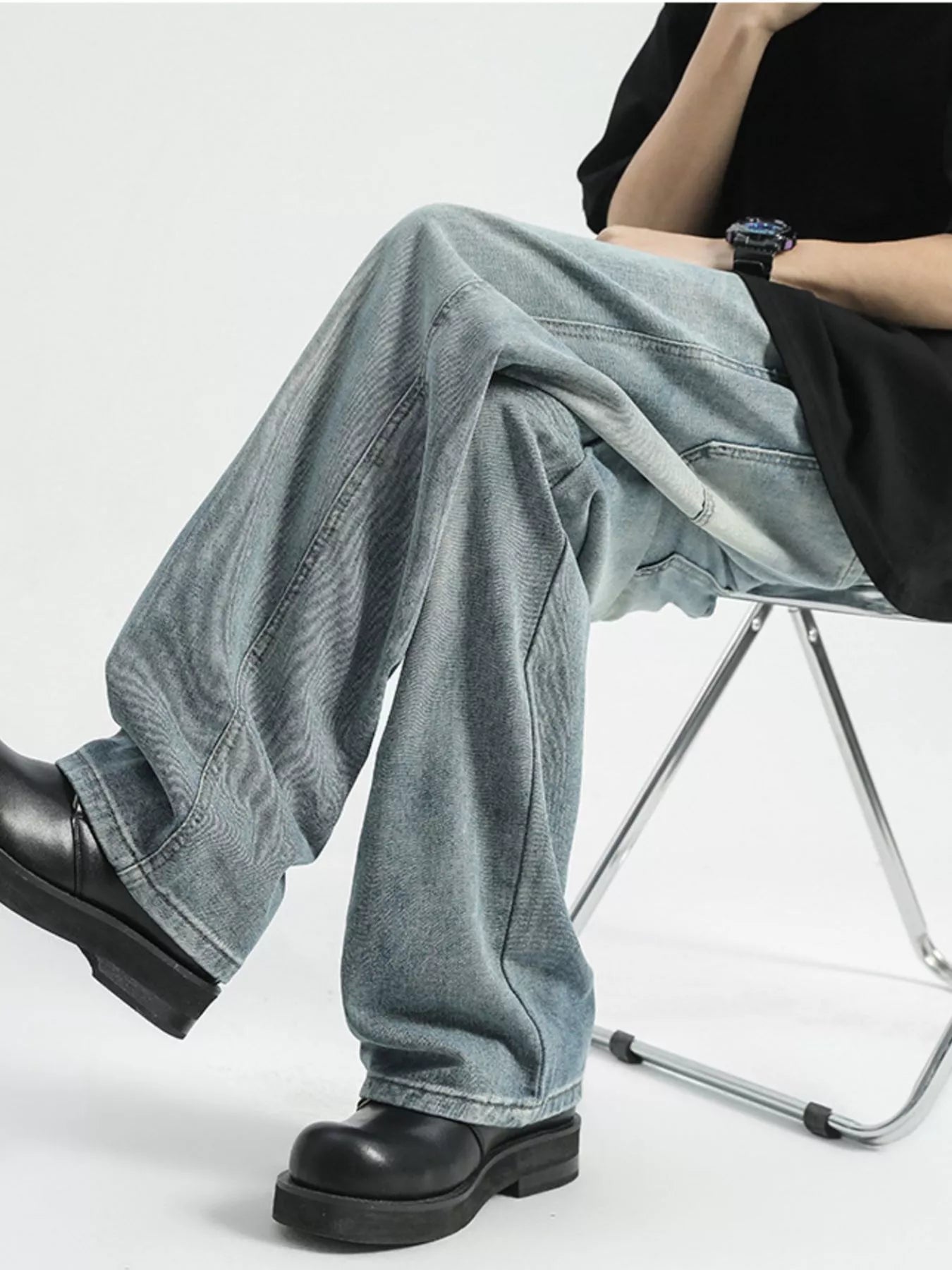 Men's Full Size Washed Wide Leg Drawstring Jeans Plus Size