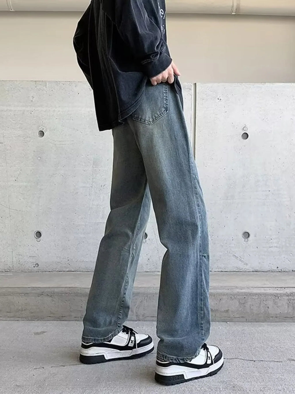 Men's Plus Size Vintage Wash Wide Leg Jeans