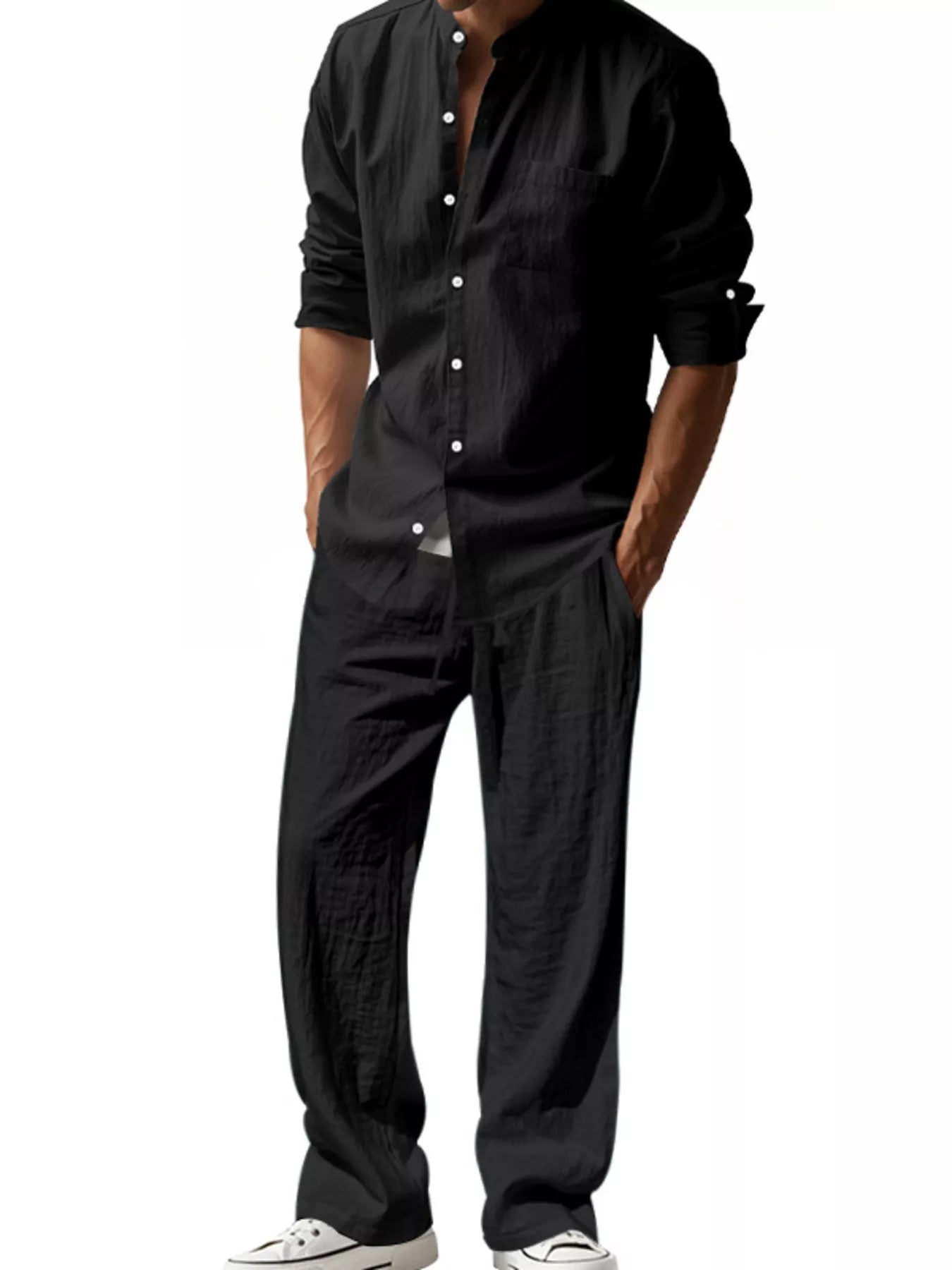 Men's Full Size Casual Button Up Shirt and Pants Plus Size