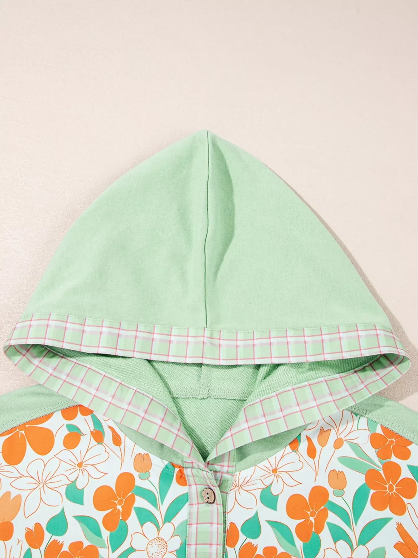 Lace Floral Patchwork Half Button Hooded Top