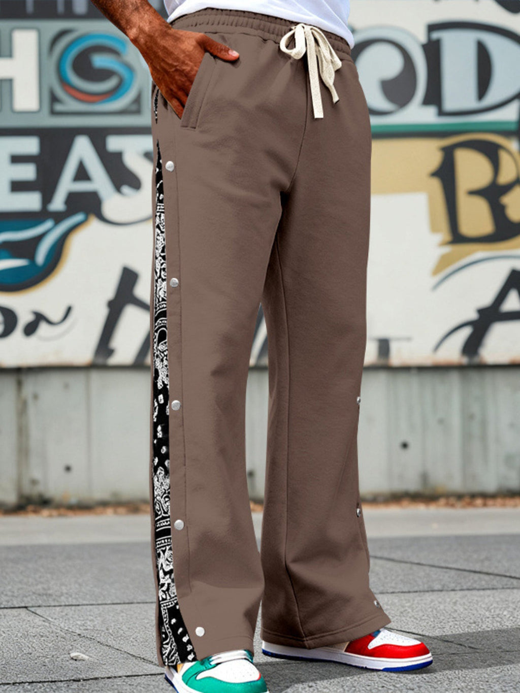 Men's Full Size Side Snap Wide Leg Pants Plus Size