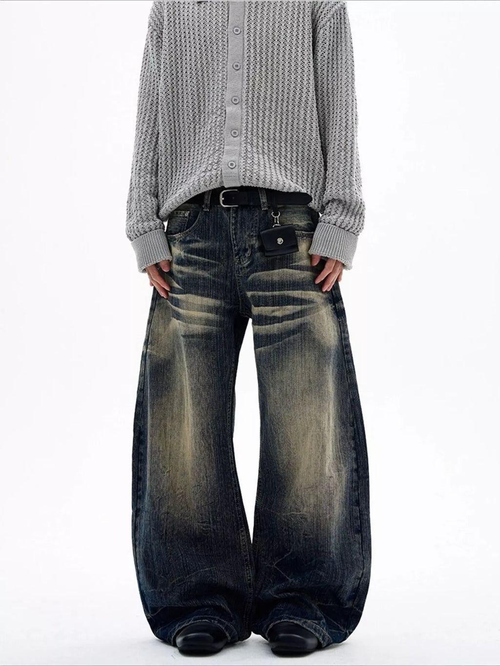 Men's Full Size Vintage Wash Wide Leg Jeans Plus Size