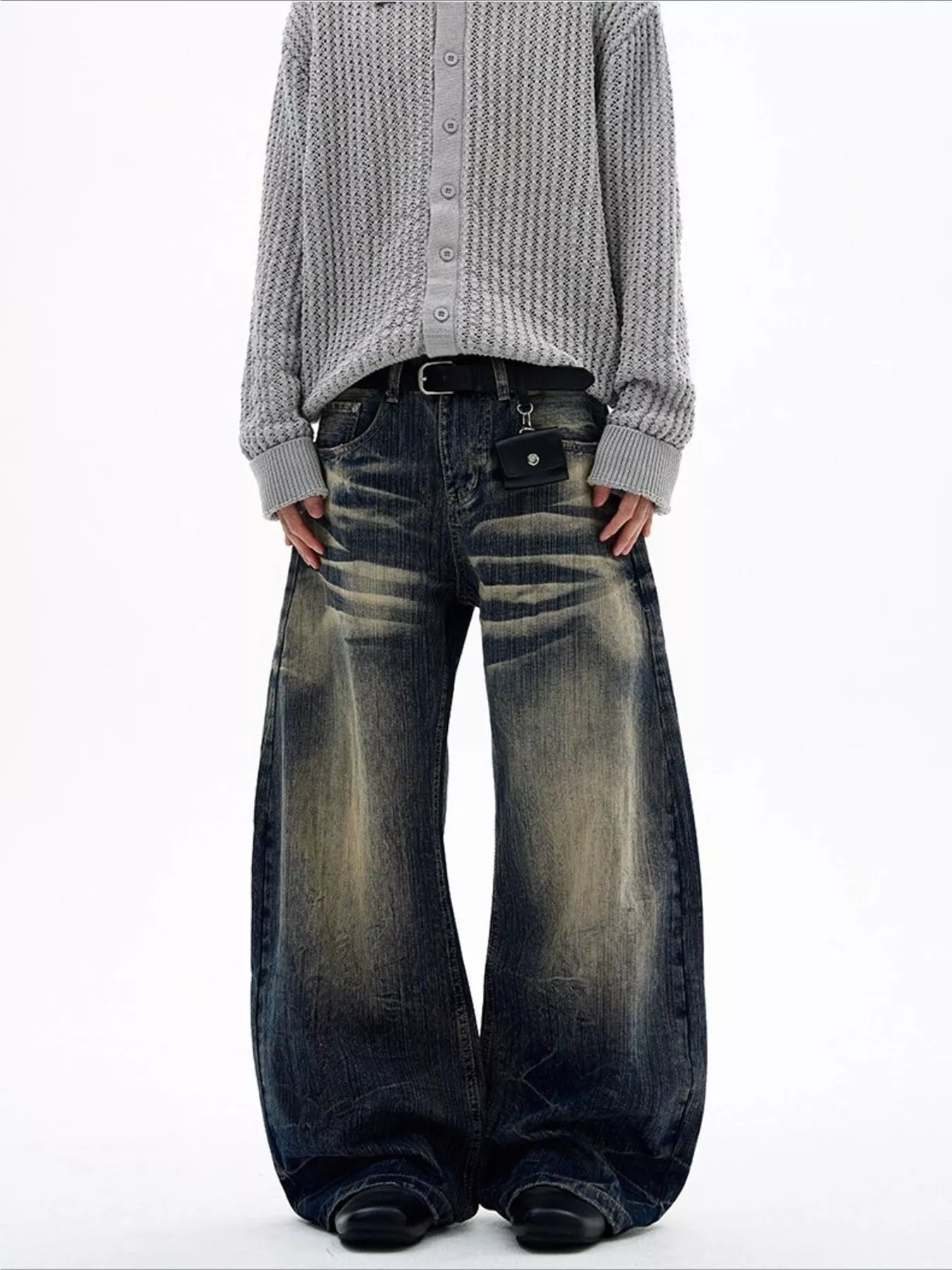 Men's Full Size Vintage Wash Wide Leg Jeans Plus Size