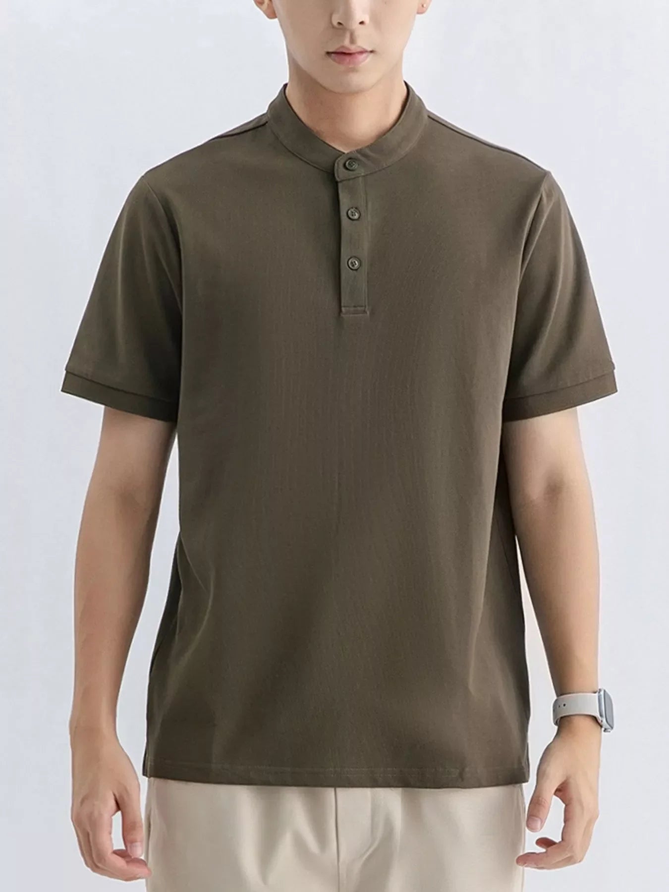 Men's Plus Size Button Detail Short Sleeve Top
