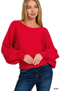 Zenana Boat Neck Balloon Sleeve Sweater