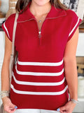 Striped Zip-Up Collar Sweater Vest