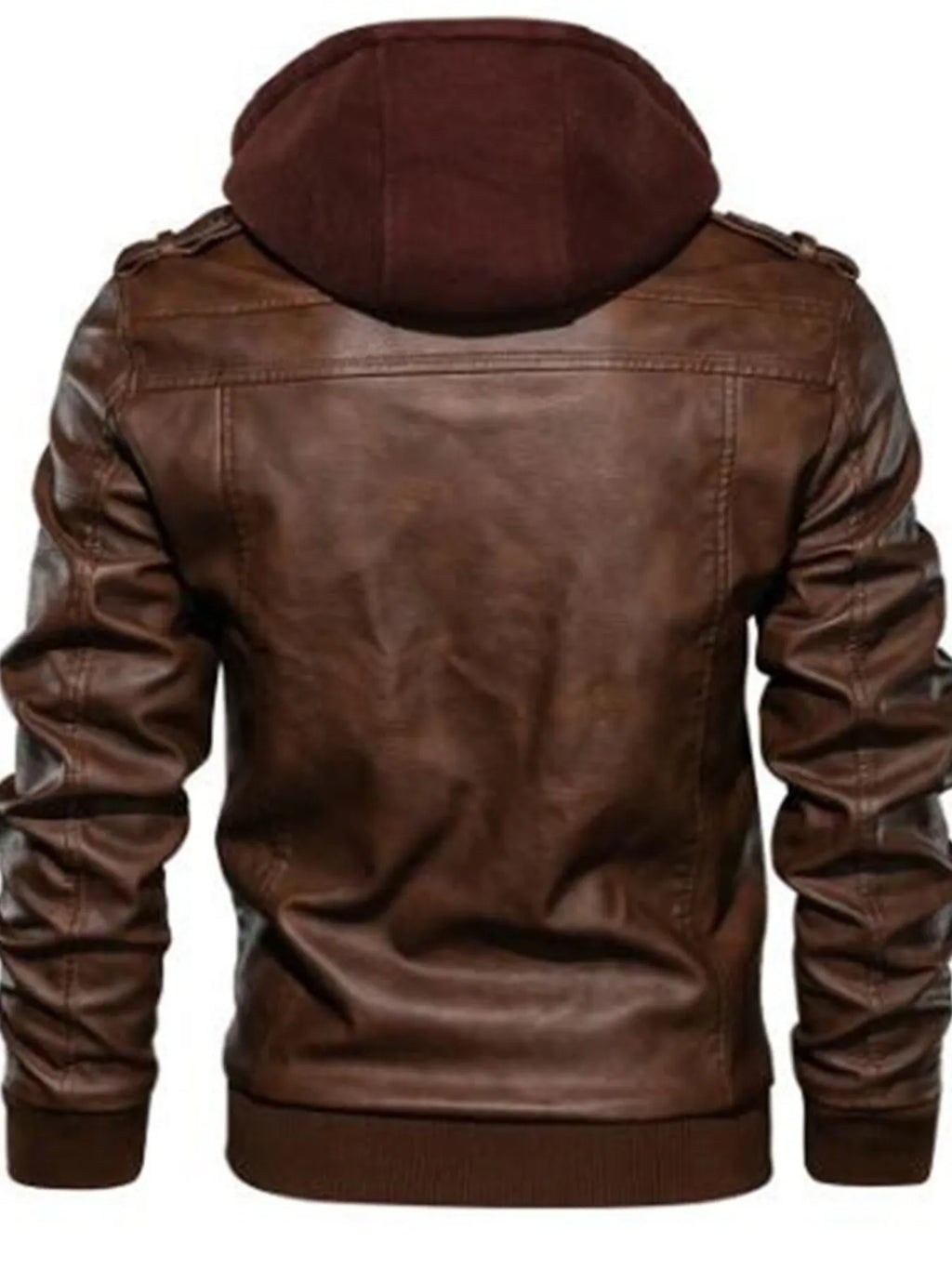 Men's Full Size Vintage Hooded Leather Jacket Plus Size