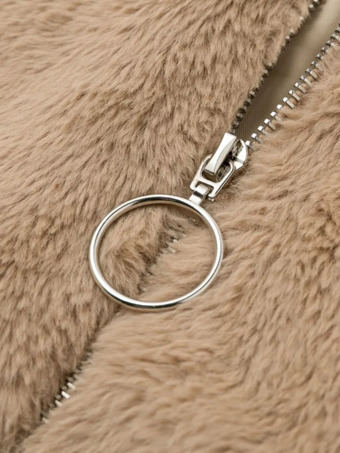 Full Size Faux Fur Cropped Zip-Up Jacket Plus Size