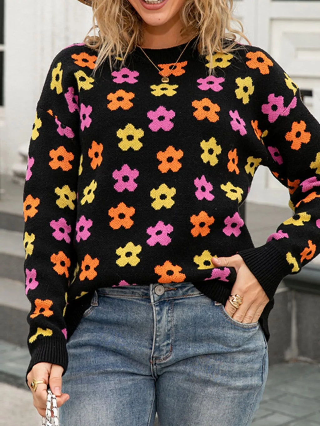 Floral Crew Neck Sweater