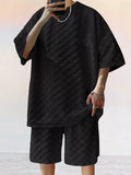 Men's Full Size Textured Short Sleeve Tee and Shorts Casual Set Plus Size