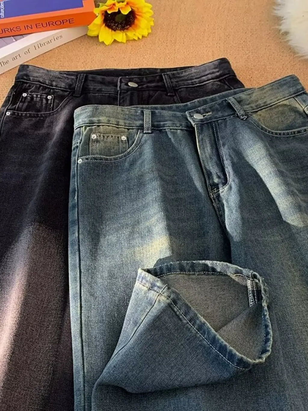 Men's Plus Size Vintage Wash Wide Leg Jeans