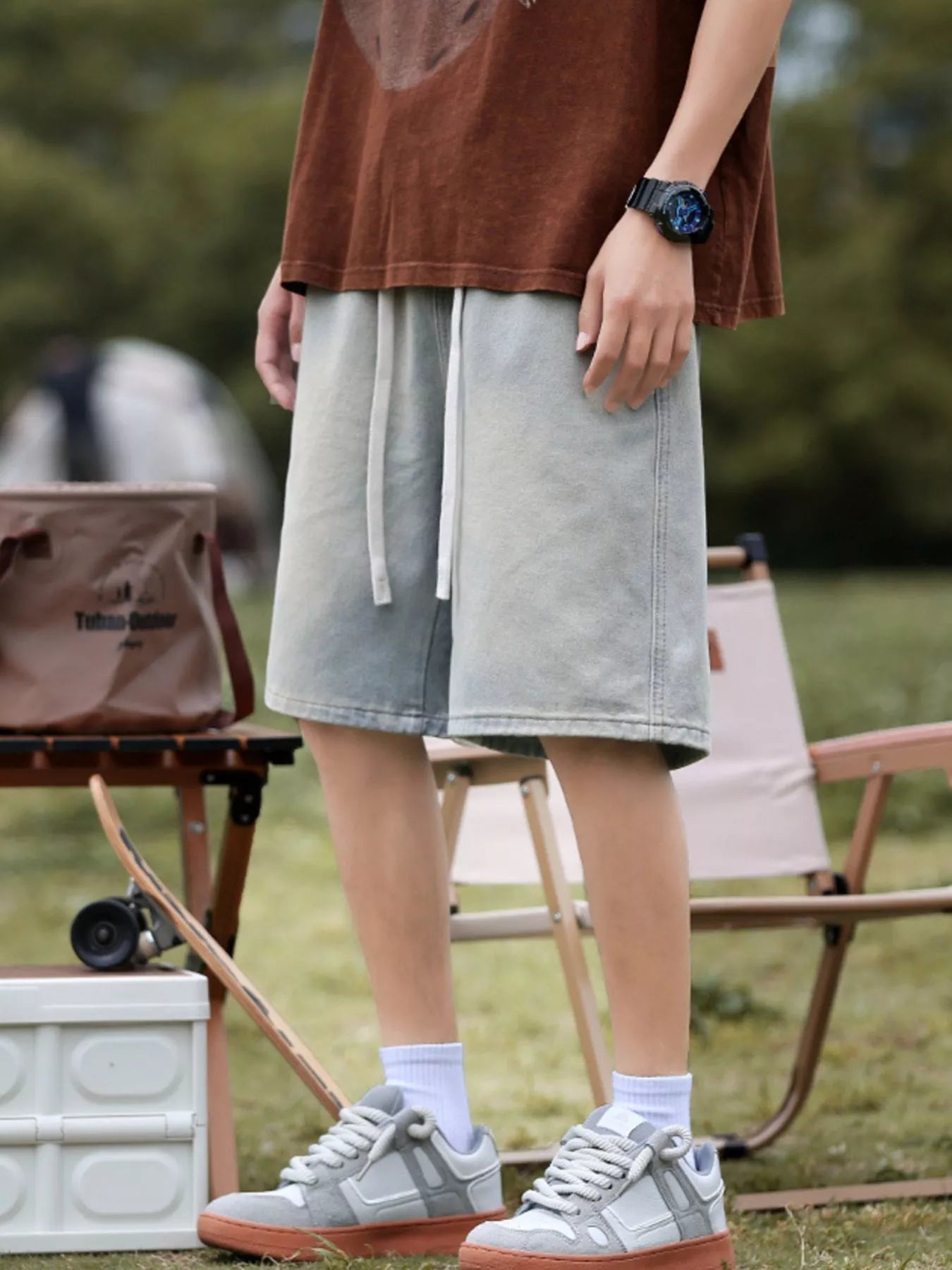 Men's Plus Size Loose Fit Denim Shorts with Drawstring