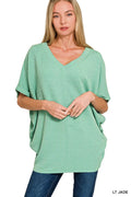 Zenana Raised Rib V-Neck Batwing Top