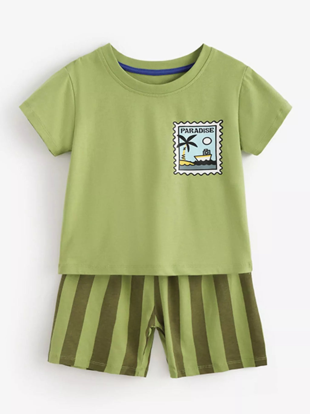 Children's Round Neck Tee & Striped Shorts Set