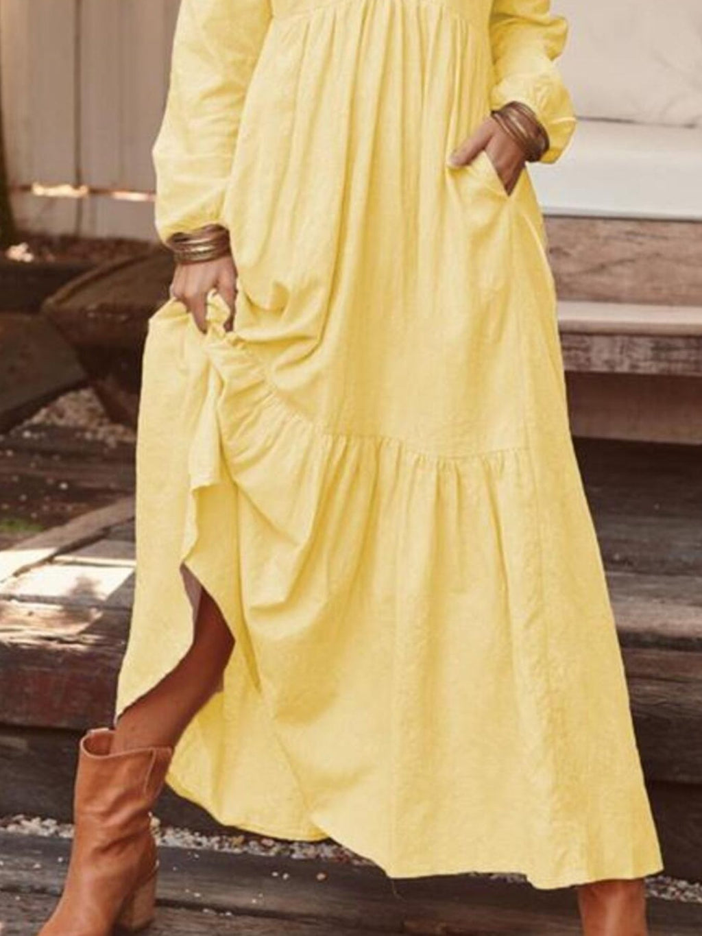 Full Size V-Neck Long Sleeve Tiered Maxi Dress Plus Size