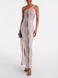 Backless Slit Zigzag Pattern Sleeveless Maxi Dress