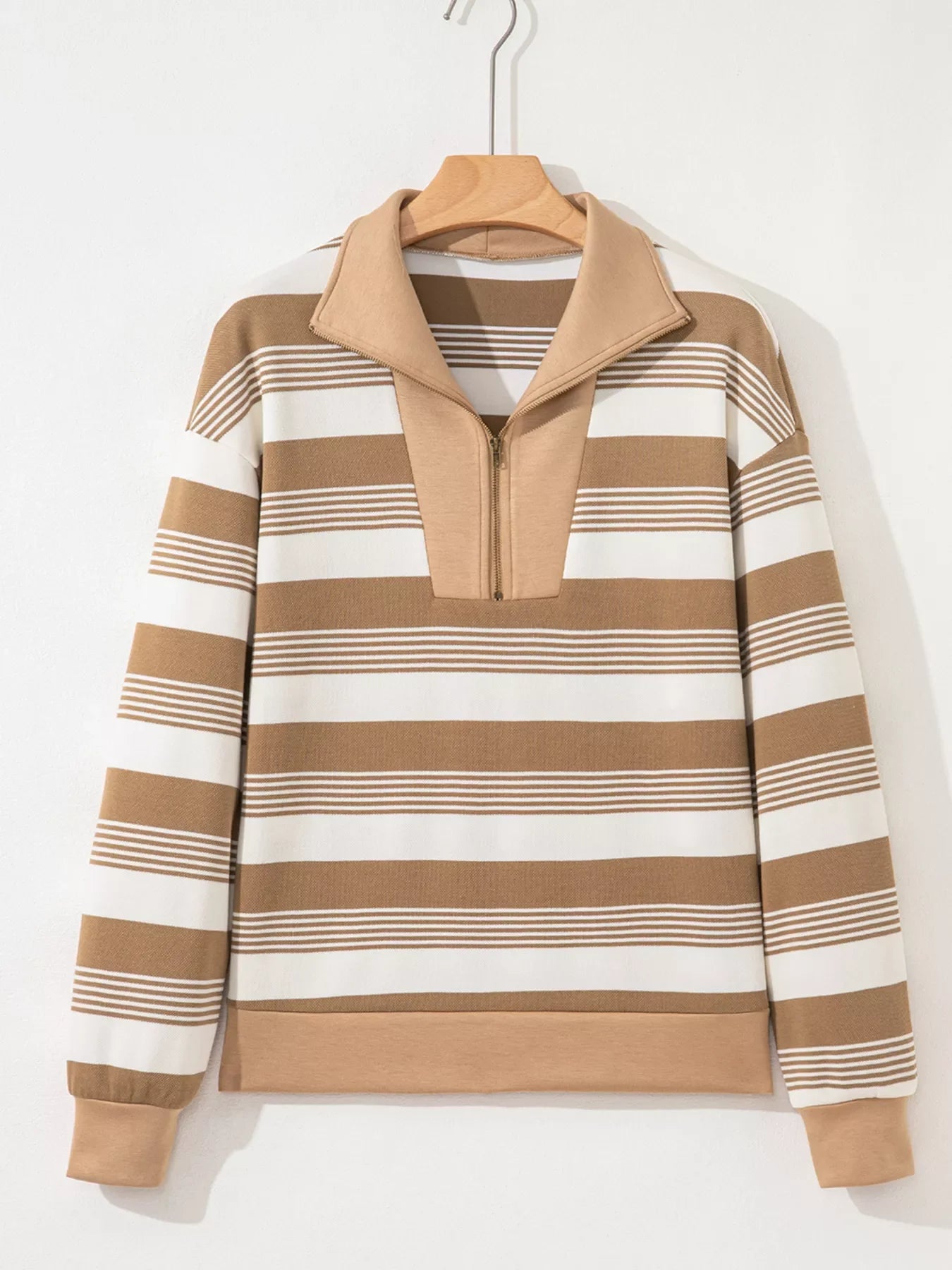 Stripe Zip Collar Patchwork Vintage Sweatshirt