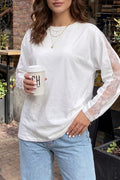 Lace Patchwork Round Neck Long Sleeve Top