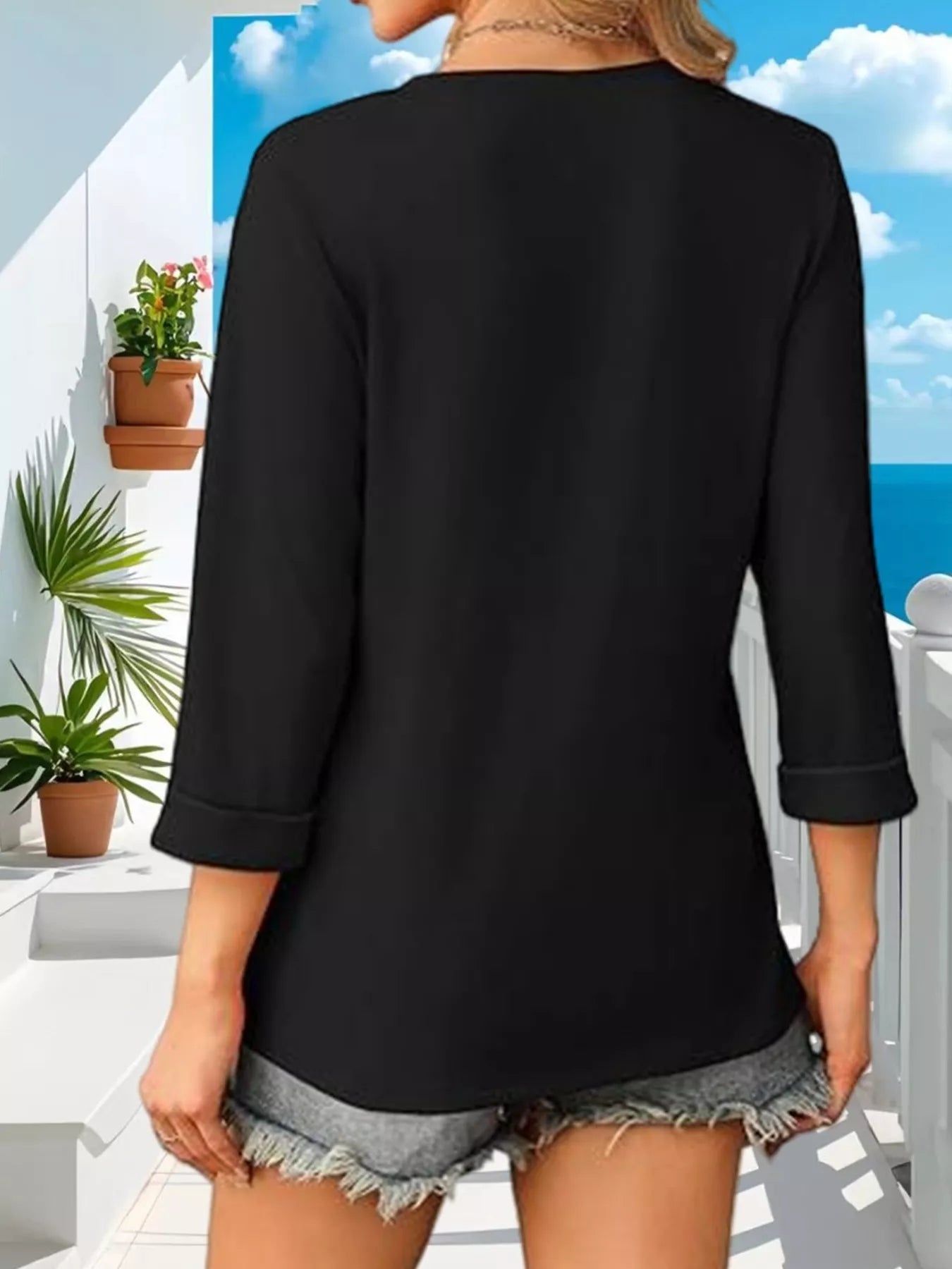 V-Neck 3/4 Sleeve T-Shirt
