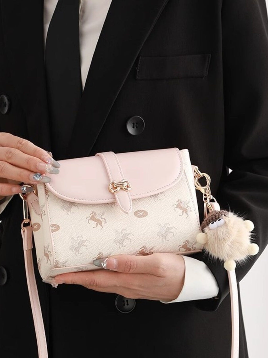 Pegasus Print Flap Crossbody Bag