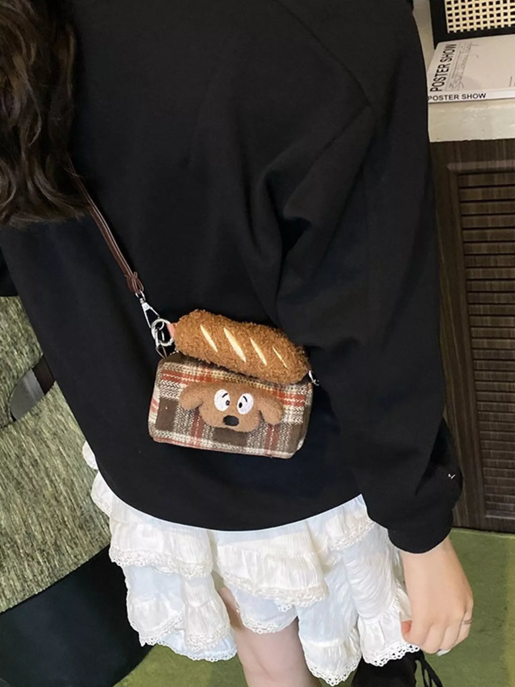 Plaid Pattern Plush Trim Crossbody Bag