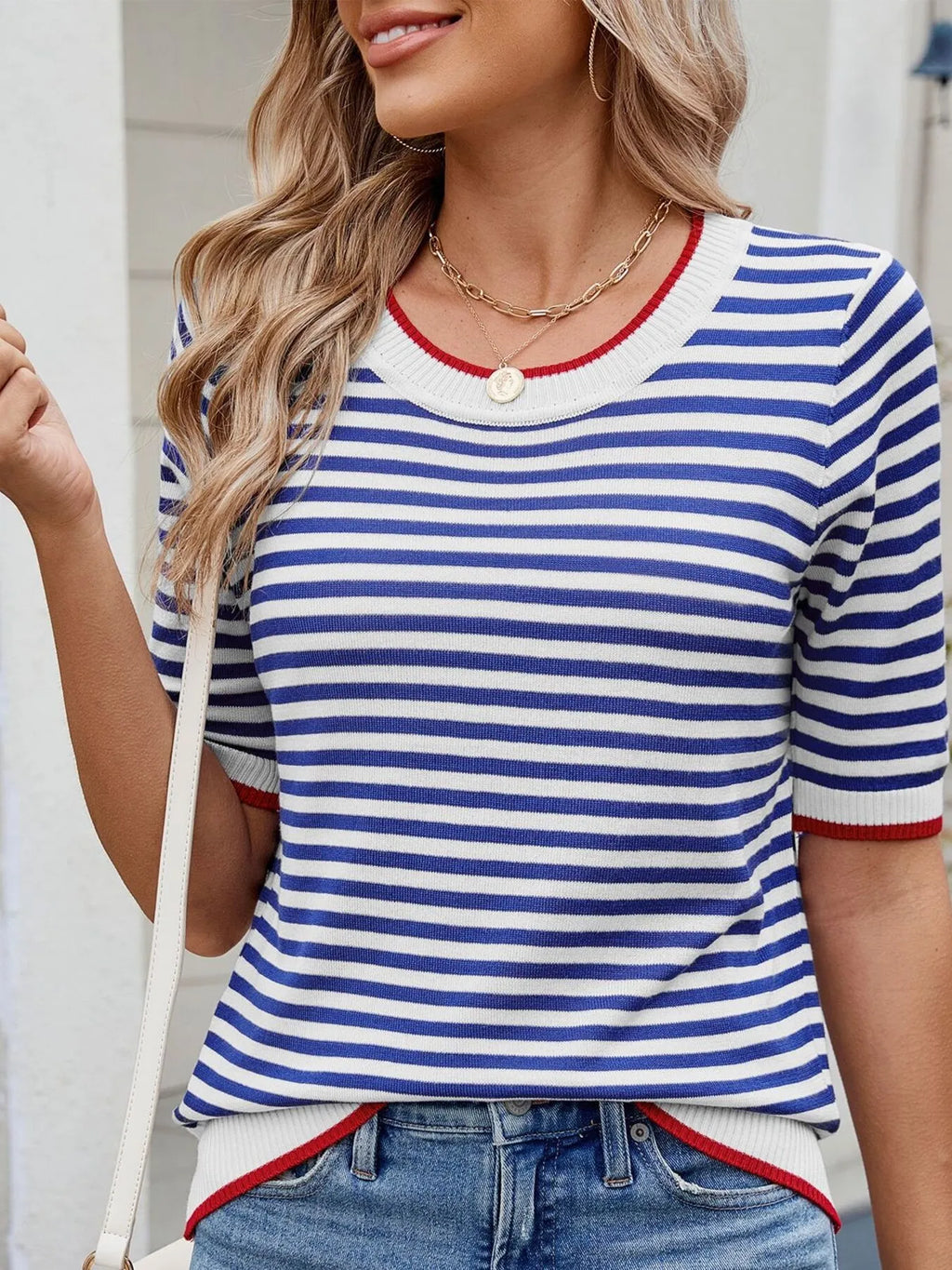 Striped Casual T-Shirt with Contrast Trim