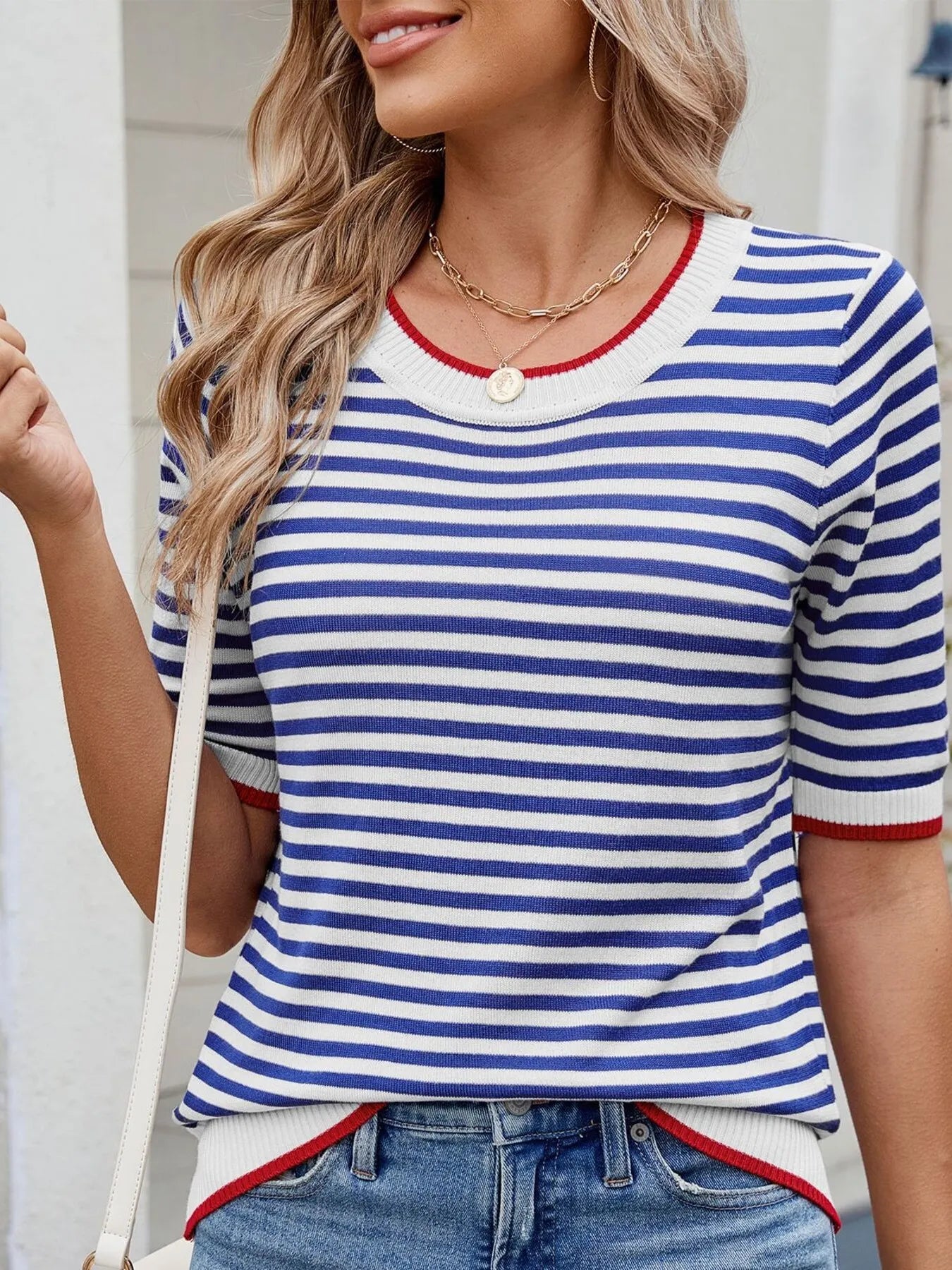 Striped Casual T-Shirt with Contrast Trim