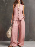 Full Size Sleeveless Vest and Wide-Leg Pants Set Plus SIze