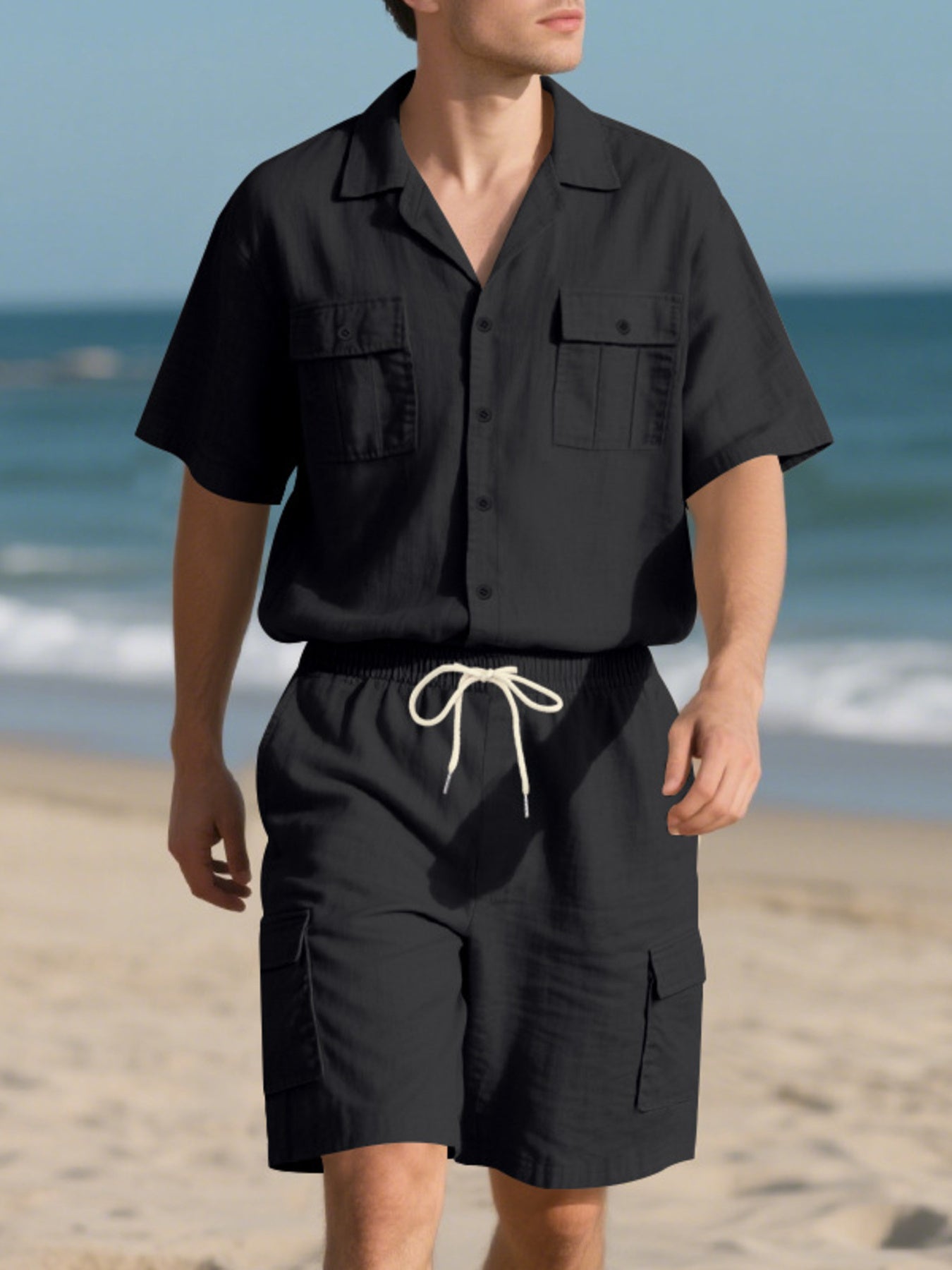 Men's Full Size Button Up Shirt and Shorts Set Plus Size