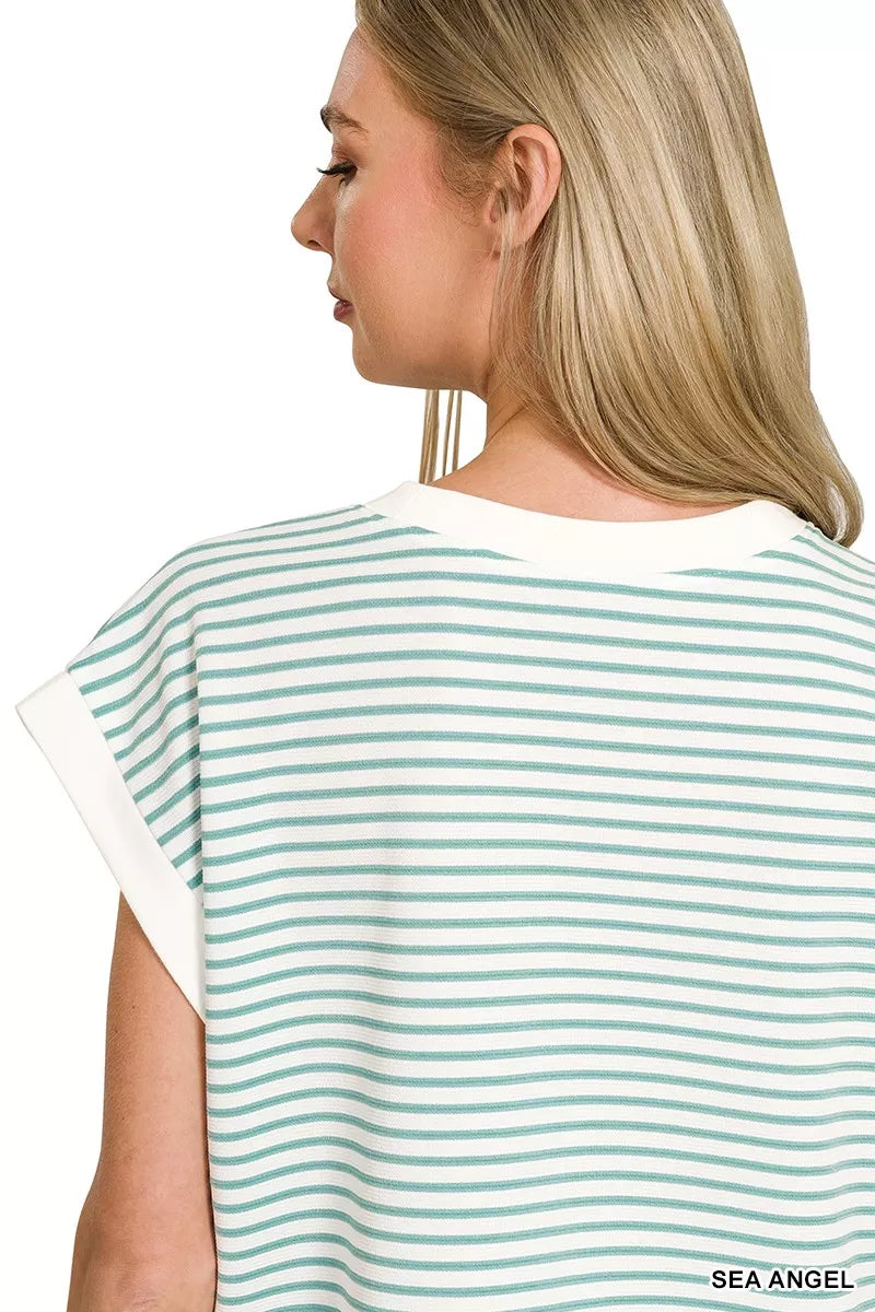 Zenana Stripe Contrast Trim Top & Shorts Set