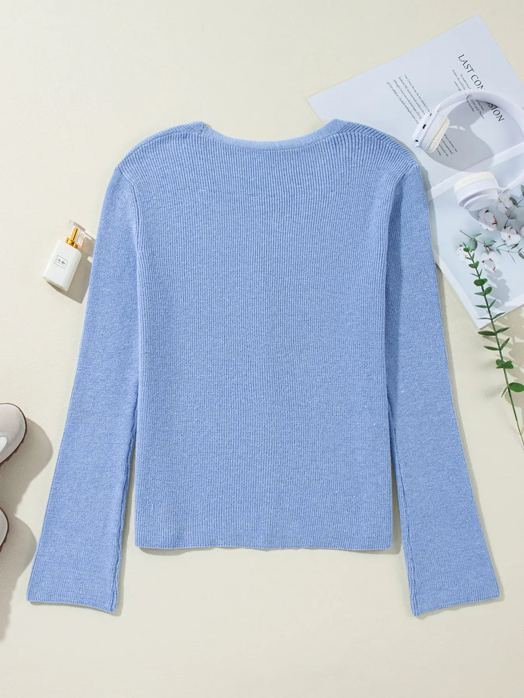 Ribbed Knit Button Front V Neck Cardigan