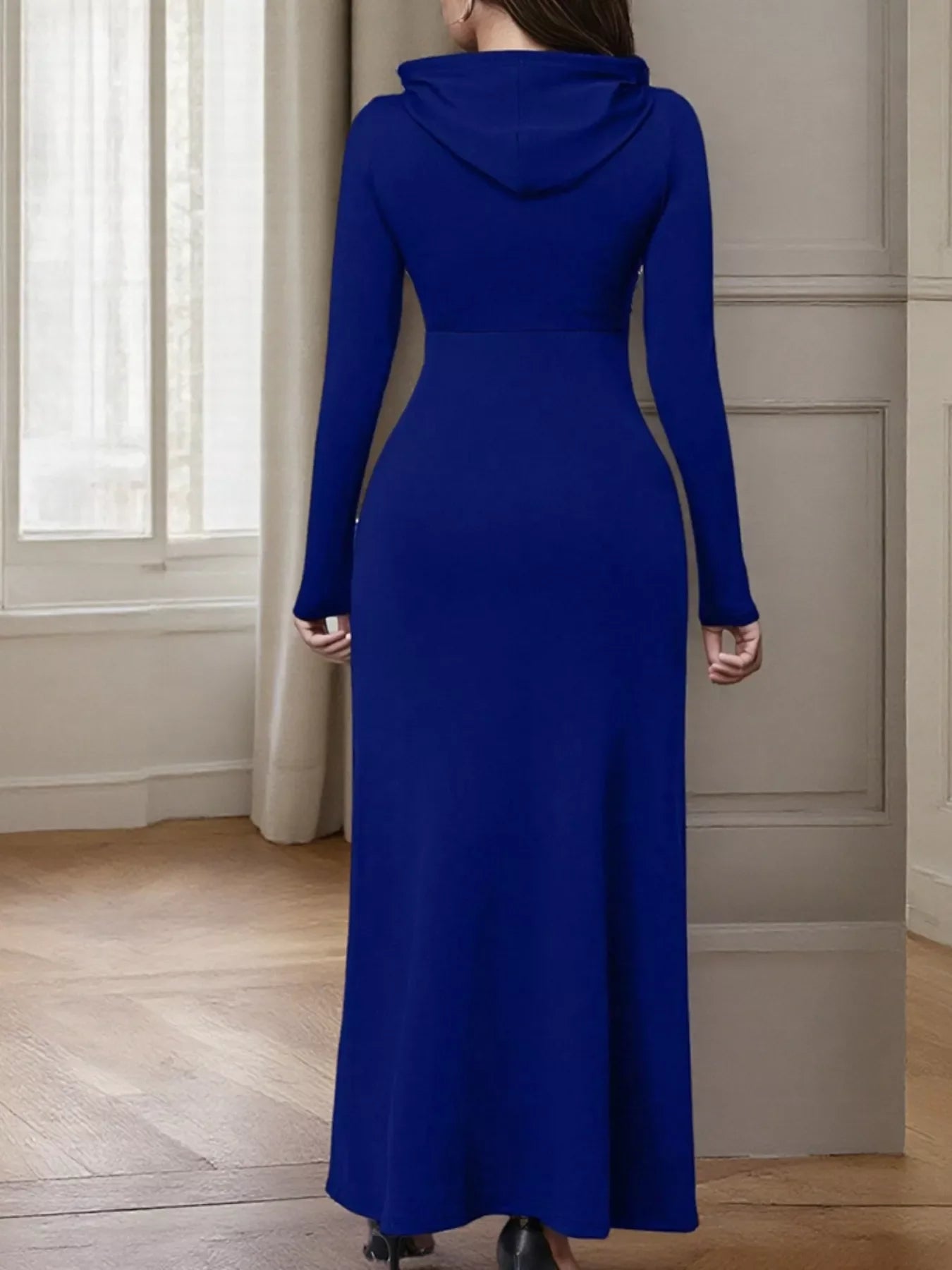 Drawstring Long Sleeve Hooded Maxi Dress