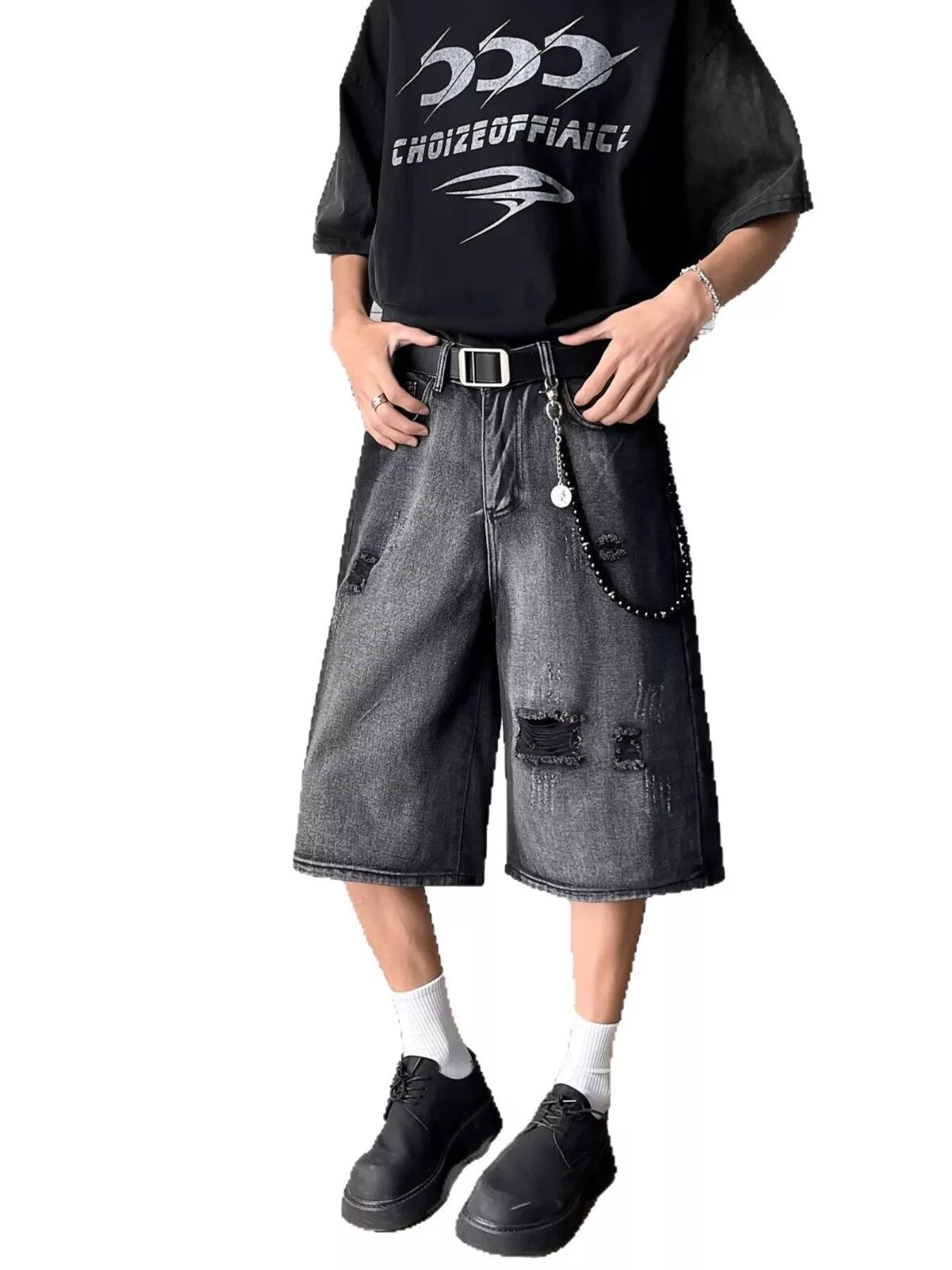 Men's Full Size Distressed Wide Leg Denim Shorts Plus Size