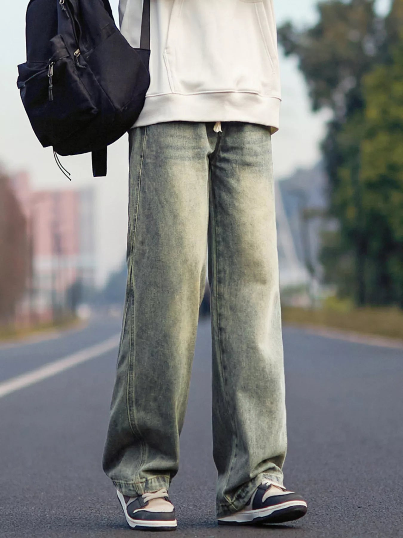 Men's Plus Size Vintage Wash Wide Leg Jeans