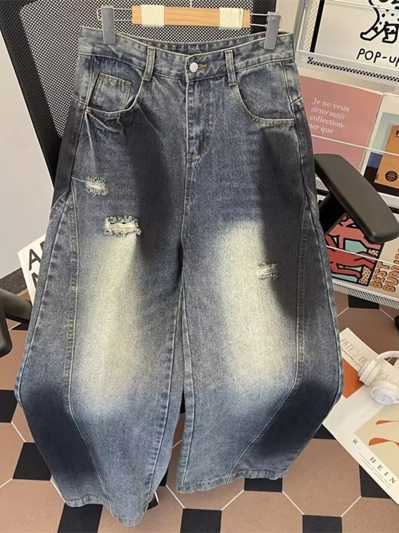 Men's Plus Size Wide Leg Distressed Jeans