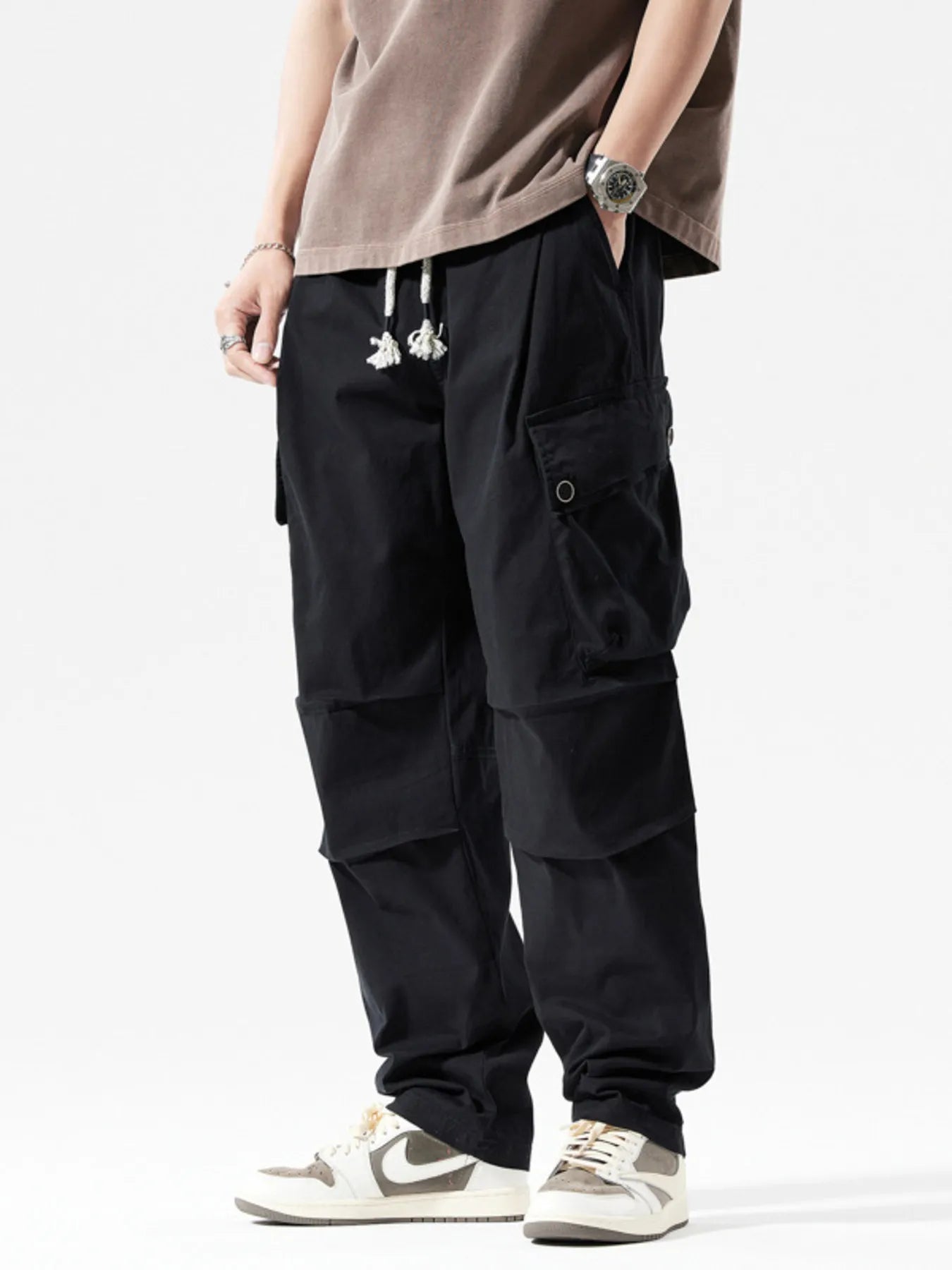 Men's Full Size Loose Fit Multi-Pocket Cargo Pants Plus Size