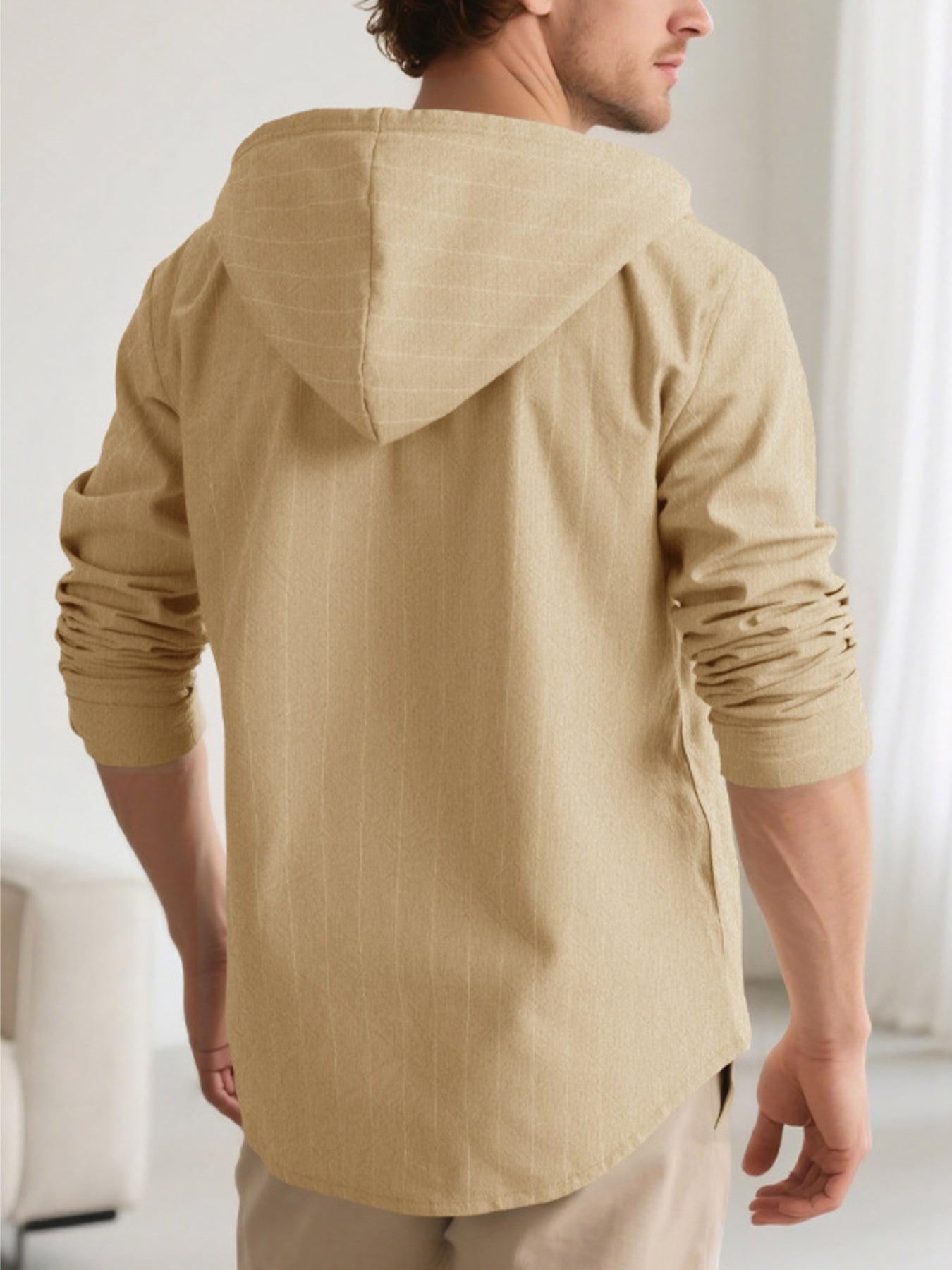 Men's Full Size Drawstring Hooded Button Up Shirt Plus Size