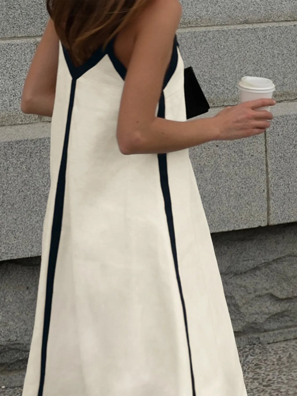 Contrast Trim V-Neck Maxi Dress