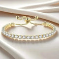 Copper Base with Plated Finish Synthetic Cubic Zirconia Inlay Adjustable Tennis Bracelet for Women
