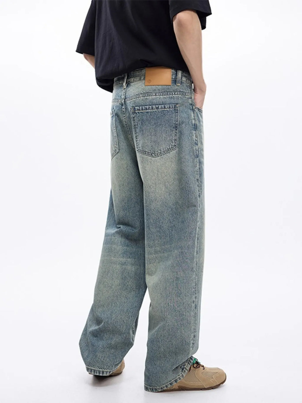 Men's Washed Wide Leg Jeans