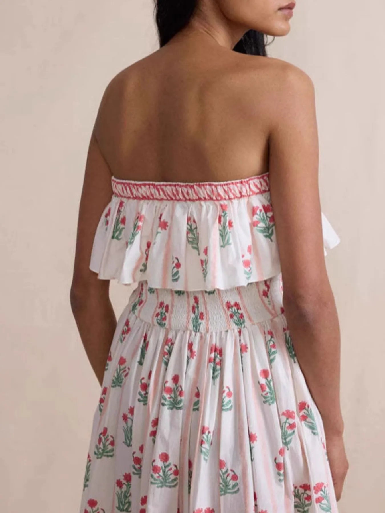 Floral Strapless Ruffle Dress